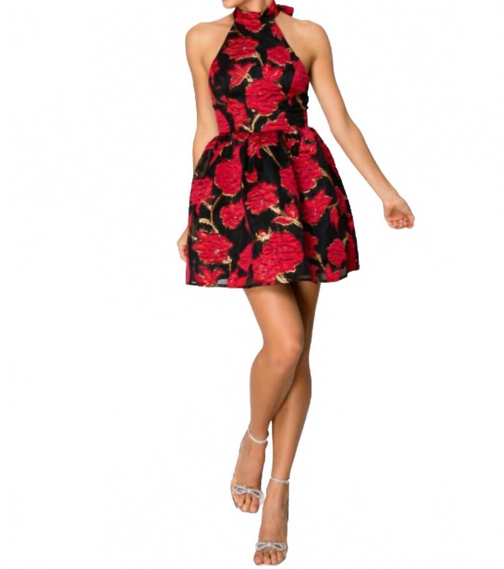 NEW B.RIGHT fit & flare halter dress in black/red/gold